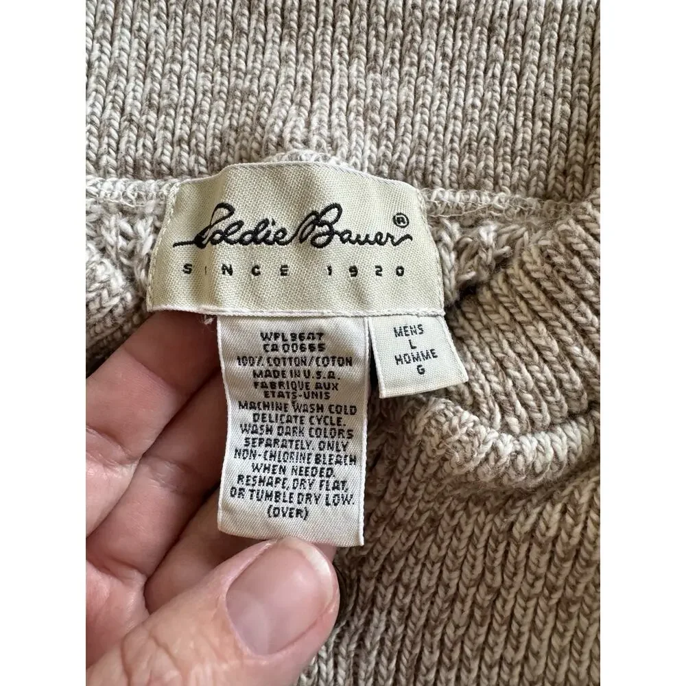 Vintage Eddie Bauer Henley Pullover Sweater Cable Knit Mens Large Grandpa USA